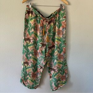 World Market Jungle Print Crop Pajama Pants With Tassels Size L/XL